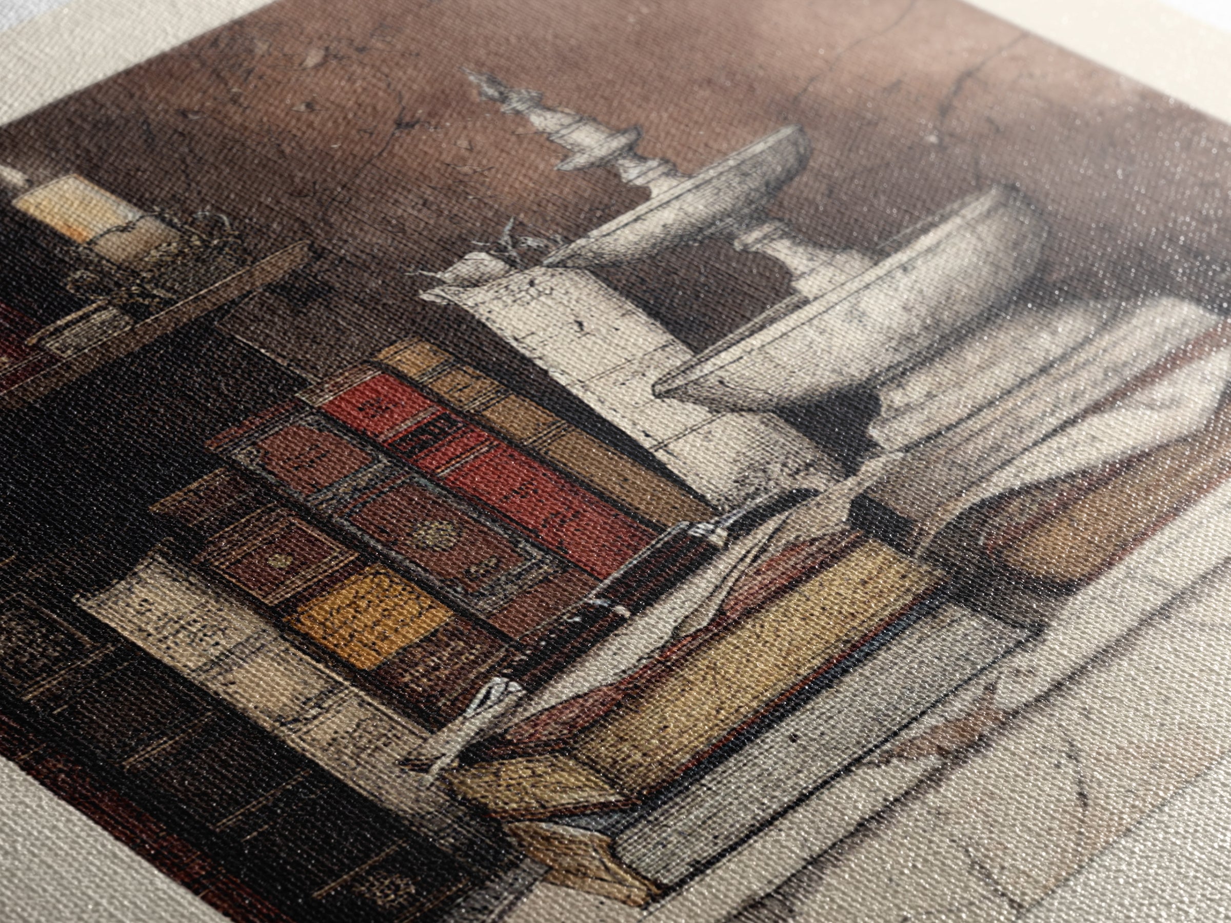 Old Fountain Pen Beside Parchment and Books Canvas Print, Bookstore Art, Book Wall Art, Bookstore Decor, Fine Art, Literary, BOO-1x1-14