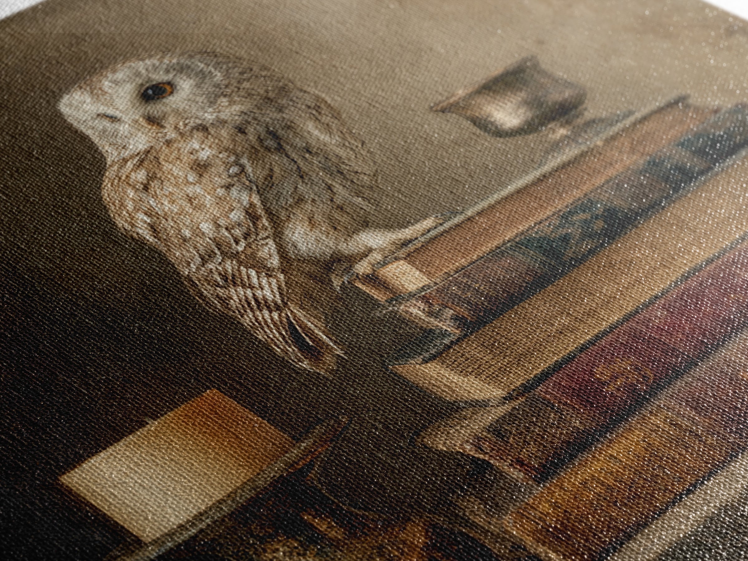 Owl Perched on a Stack of Classics Canvas Print, Bookstore Art, Textured Painting, Bookstore Decor, Fine Art, Literary, BOO-1x1-81