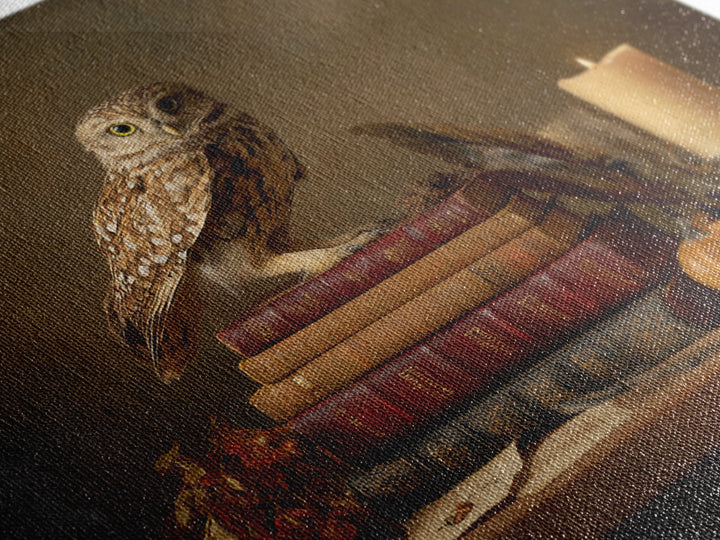 Owl Perched on a Stack of Classics Canvas Print, Bookstore Art, Pastel Wall Art, Bookstore Decor, Fine Art, Literary, BOO-1x1-9