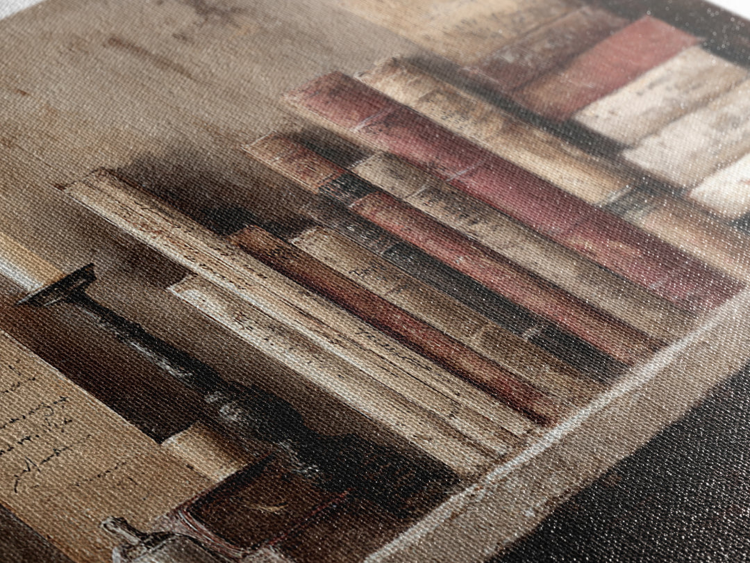 Old Library Ladder and Books Canvas Print, Bookstore Art, Boho Decor, Bookstore Decor, Abstract Art, Literary, Printable Art, BOO-2x1-2