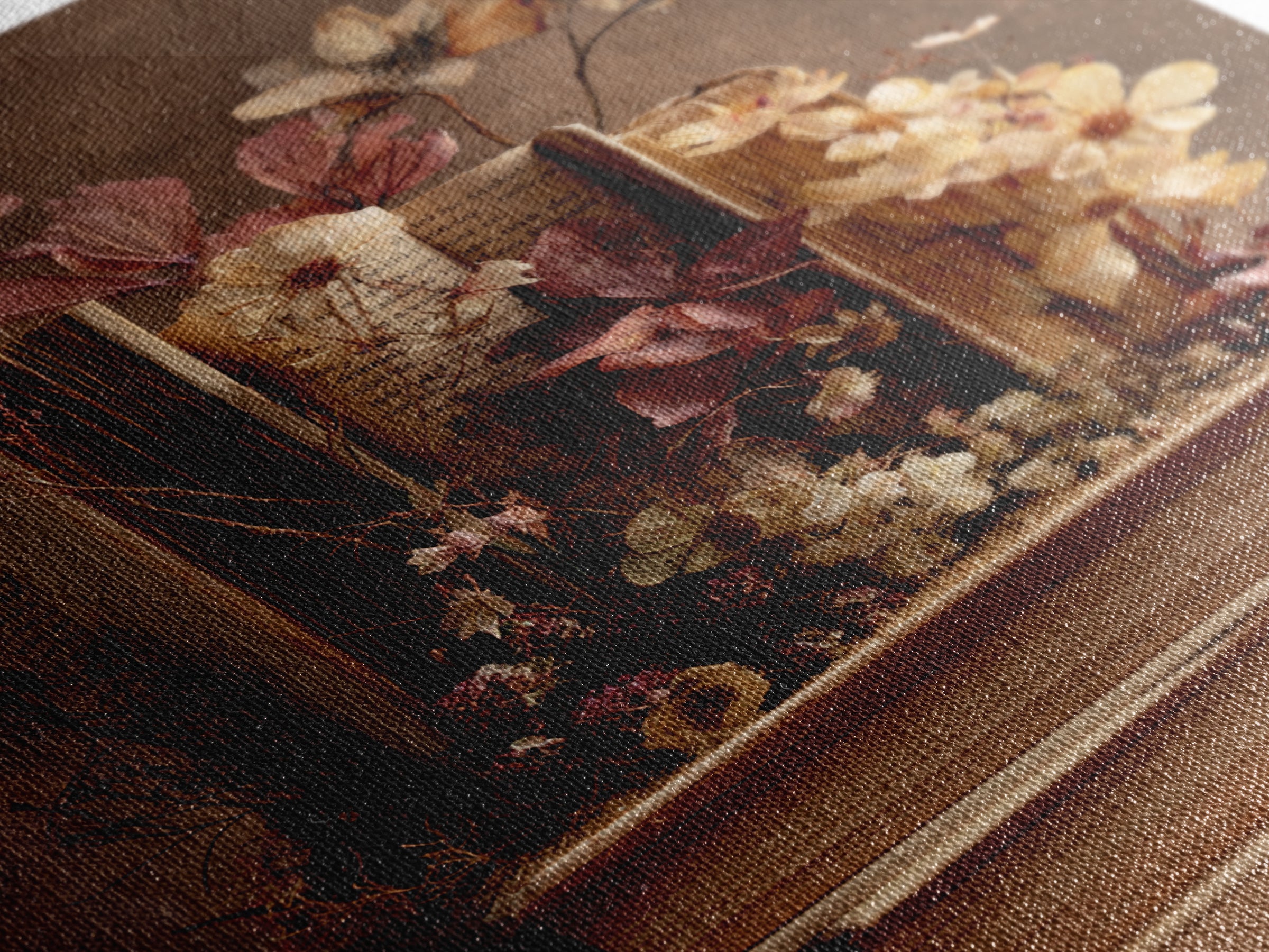Pressed Flowers Between Book Pages Canvas Print, Bookstore Art, Modern Decor, Bookstore Decor, Fine Art, Literary, Art Print, BOO-2x3-27
