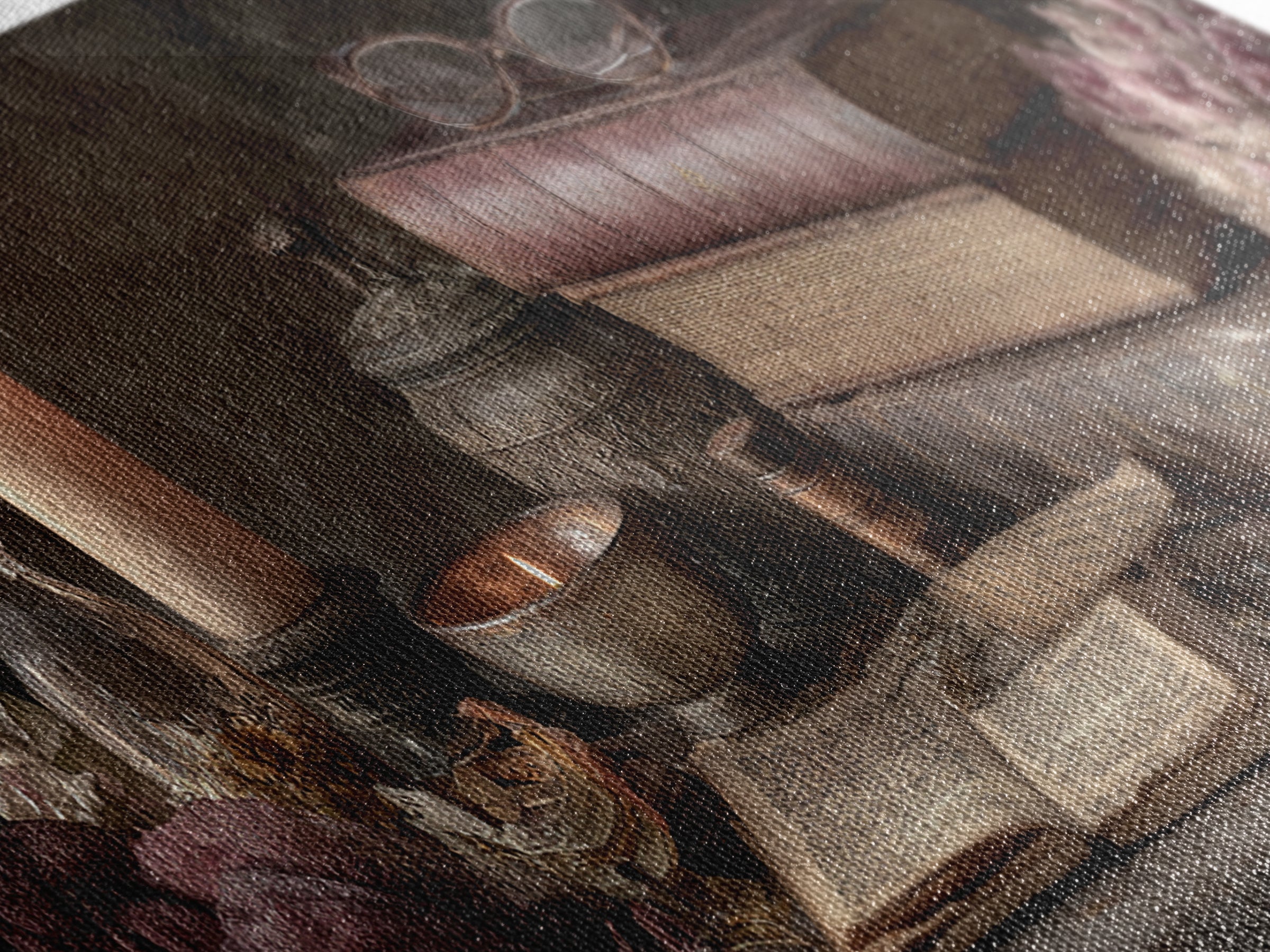 Dark Academia Candle and Book Still Life Framed Canvas Print, Bookstore Art, Office Art, Bookstore Decor, Oil Painting, BOO-3x1-74