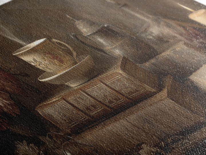 Teacup Beside a Worn Leather Bound Book Canvas Print, Bookstore Art, Wall Decor, Bookstore Decor, Fine Art, Literary, BOO-3x1-96