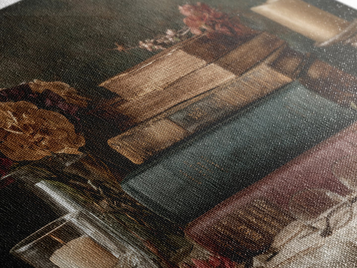 Warm Sepia Book Pile Canvas Print, Bookstore Art, Printable Art, Bookstore Decor, Oil Painting, Literary, Downloadable Art, BOO-3x2-4