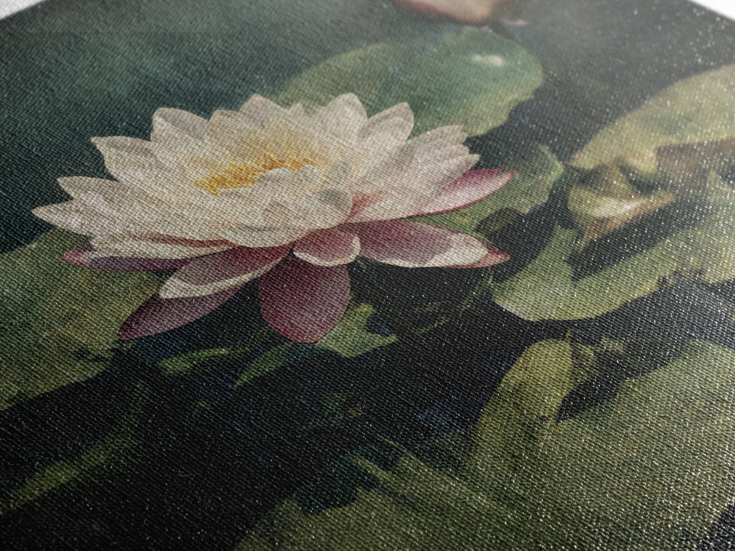 Lotus Flower and Lily Pads on Still Canvas Print, Botanical Art, Framed Wall Art, Living Room Decor, Fine Art, Botanic, BOT-1x1-19