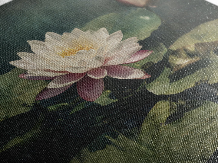 Lotus Flower and Lily Pads on Still Canvas Print, Botanical Art, Framed Wall Art, Living Room Decor, Fine Art, Botanic, BOT-1x1-19