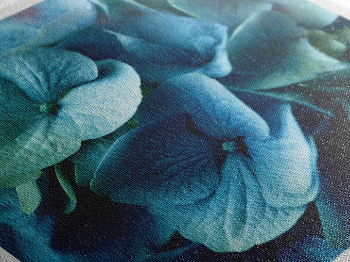 Blue Hydrangea Cluster Framed Canvas Print, Botanical Art, Modern Wall Art, Living Room Decor, Fine Art, Botanic, BOT-1x1-66