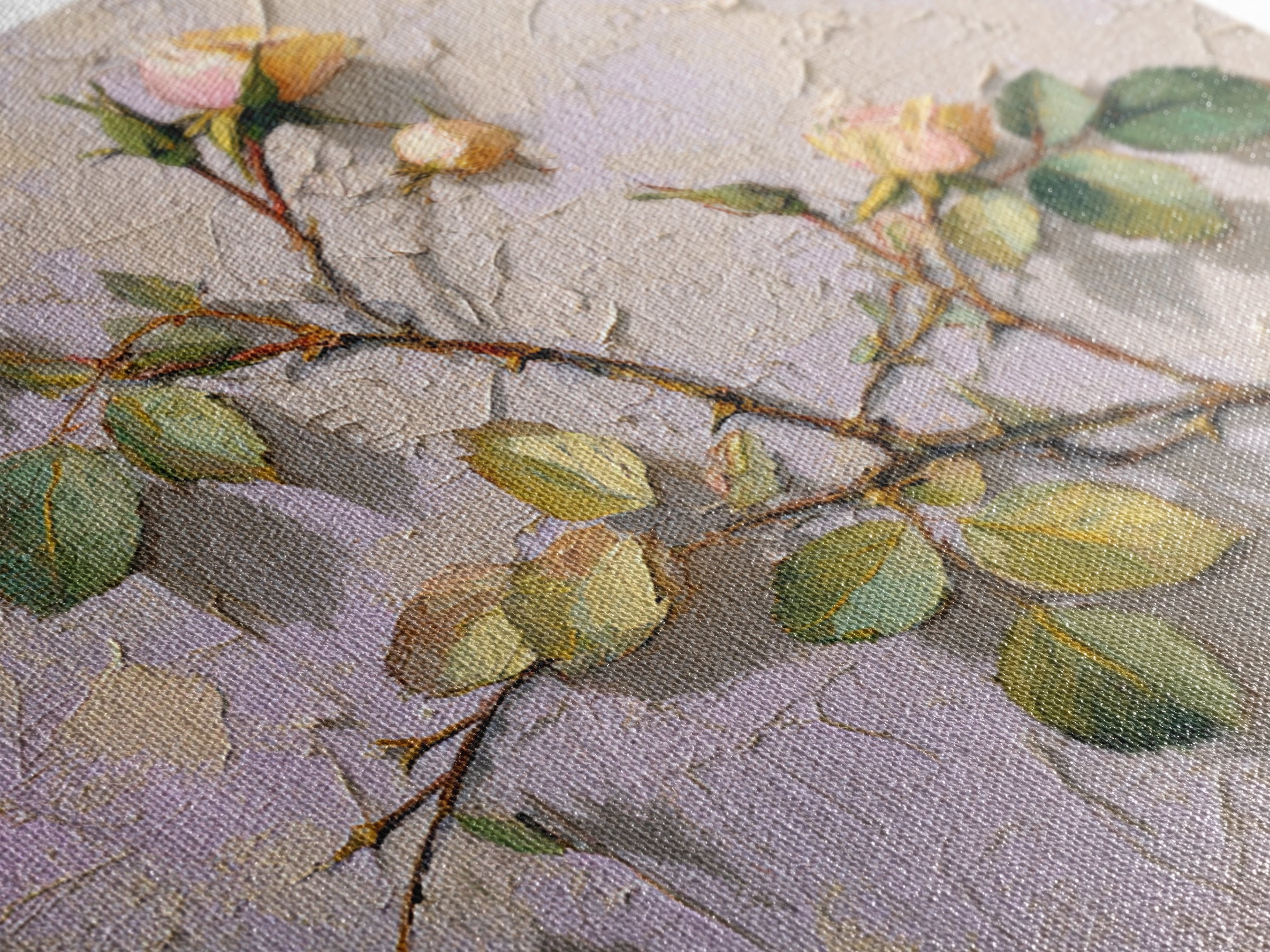 Wild Rose Branch Framed Canvas Print, Botanical Art, Sage Green Wall Art, Living Room Decor, Oil Painting, Botanic, BOT-1x1-70