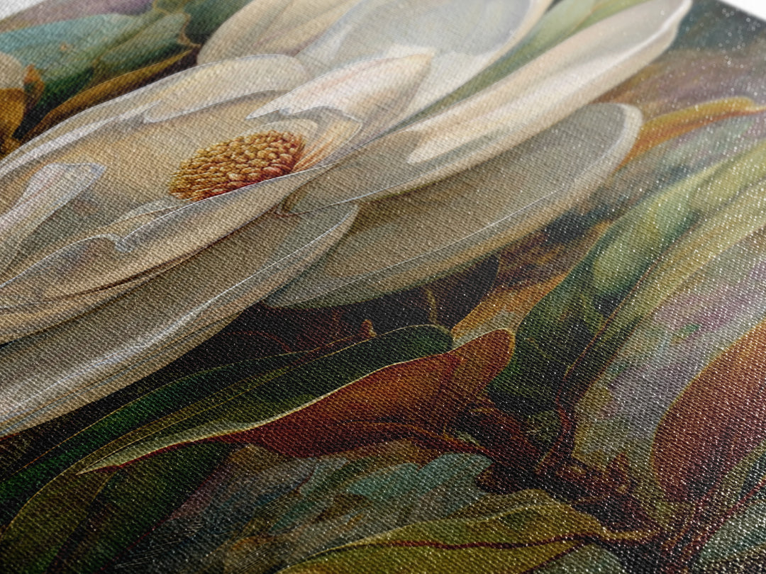 Dramatic White Magnolia on Dark Background Canvas Print, Botanical Art, Neutral Decor, Living Room Decor, Oil Painting, Botanic, BOT-1x3-18