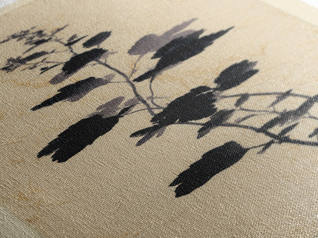 Black Ink Botanical Silhouette on Cream Paper Canvas Print, Botanical Art, Bedroom Decor, Living Room Decor, Oil Painting, BOT-1x3-33