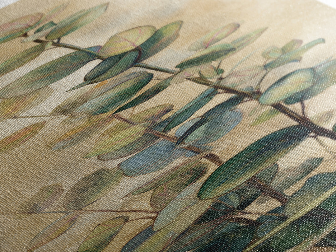 Eucalyptus Stems in Soft Sage Tones Framed Canvas Print, Botanical Art, Printable Art, Living Room Decor, Watercolor Art, BOT-1x3-47