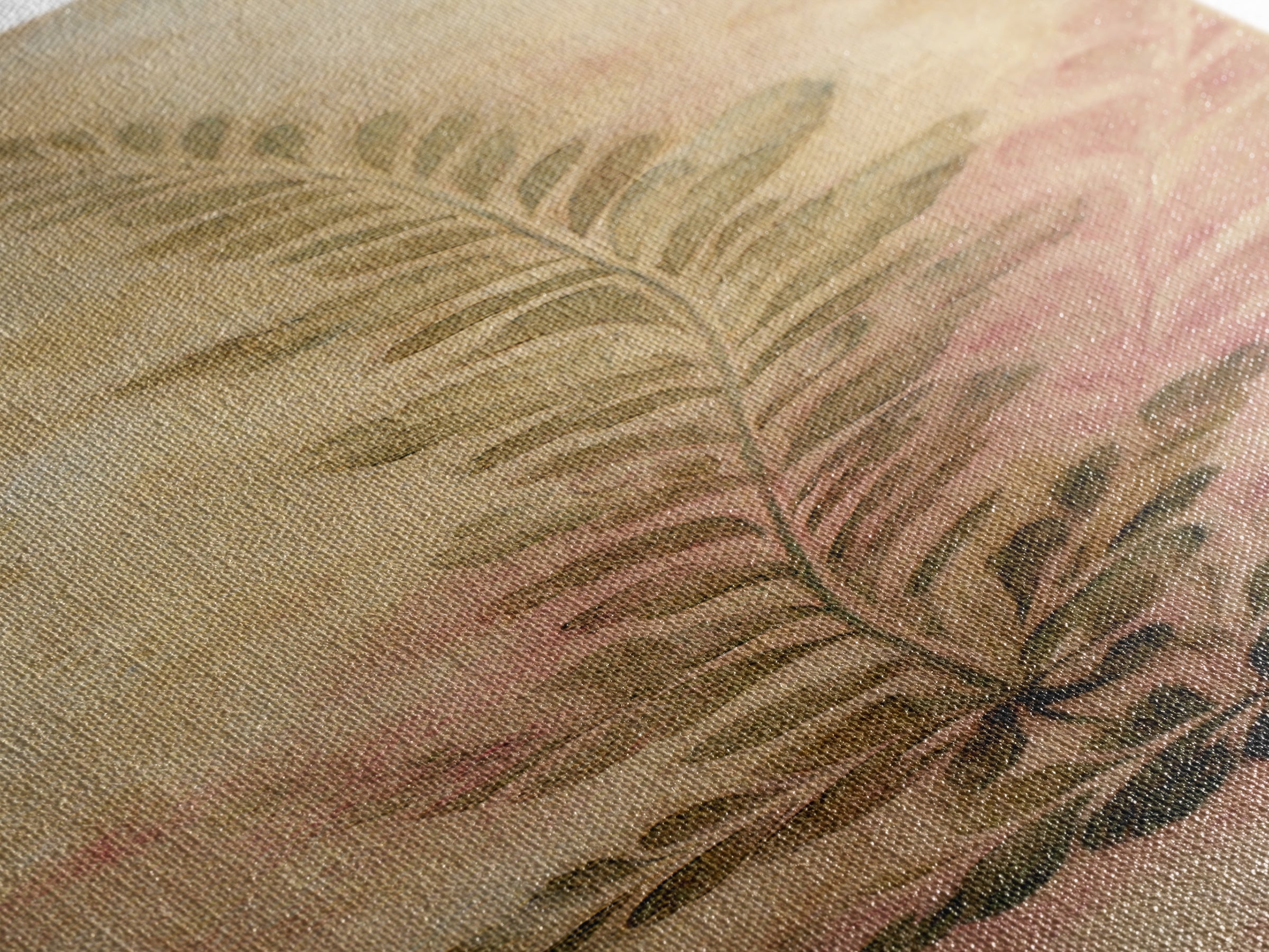 Fern Shadow Pattern on Plaster Surface Canvas Print, Botanical Art, Whimsical Decor, Living Room Decor, Oil Painting, Botanic, BOT-1x3-59