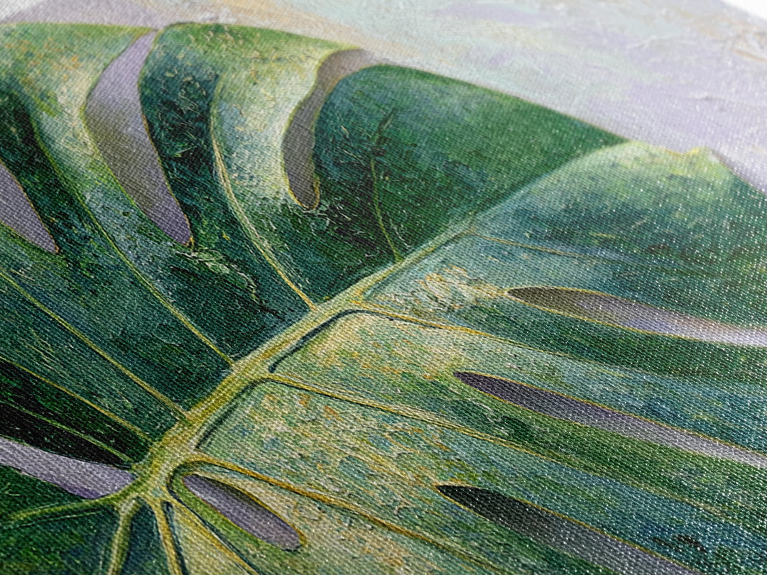 Oversized Monstera Leaf Framed Canvas Print, Botanical Art, Poster, Living Room Decor, Fine Art, Botanic, Art Nouveau, BOT-2x1-46