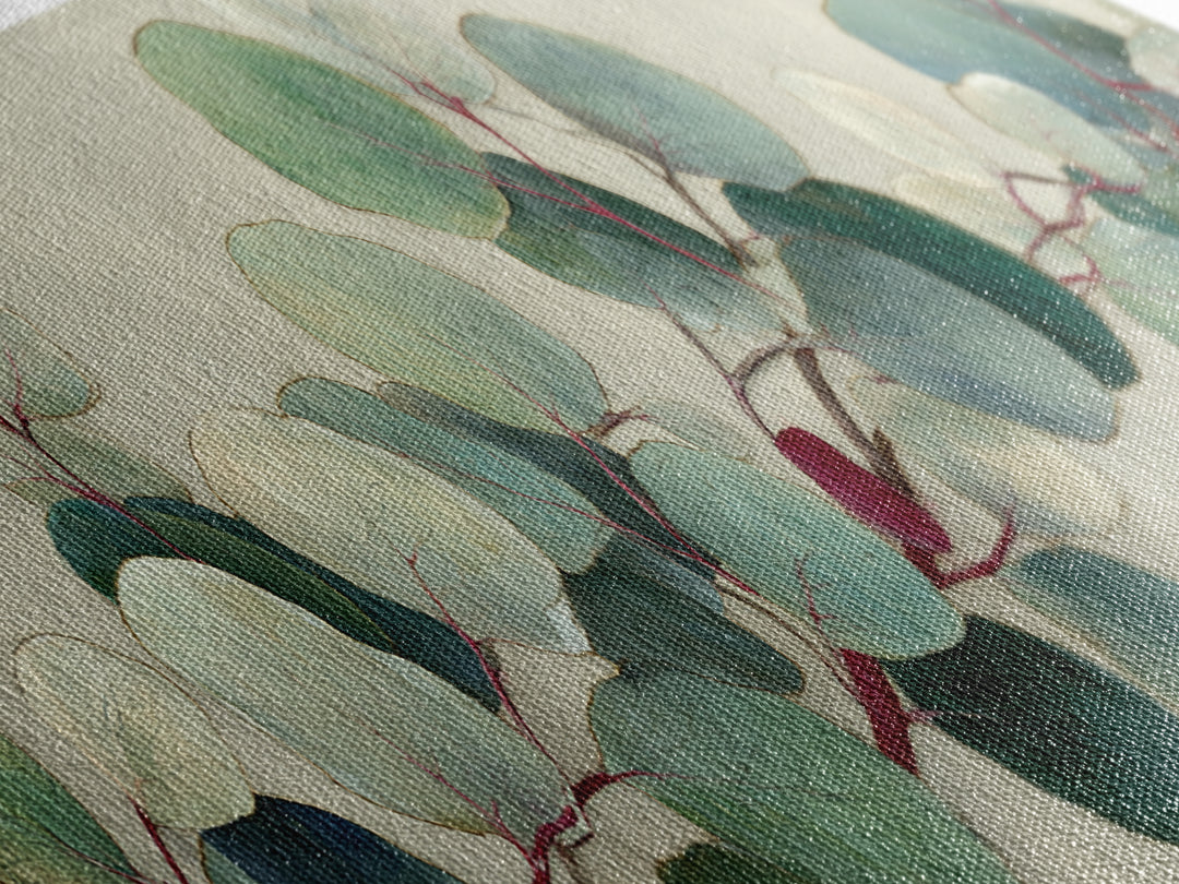 Eucalyptus Stems in Soft Sage Tones Framed Canvas Print, Botanical Art, Living Room Decor, Oil Painting, Botanic, BOT-3x1-51