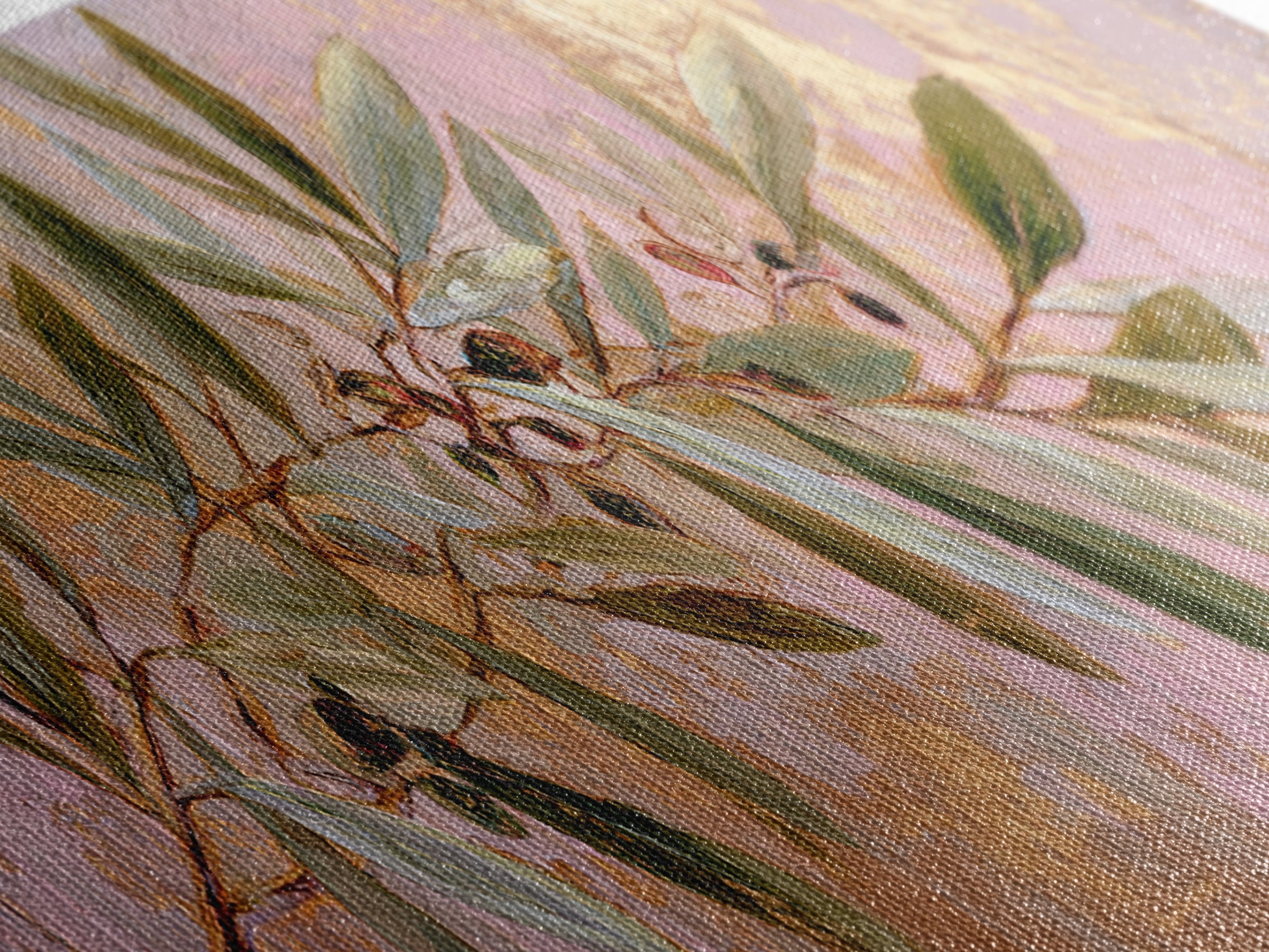 Single Olive Branch Canvas Print, Botanical Art, Digital Wall Art, Living Room Decor, Oil Painting, Botanic, BOT-3x1-71