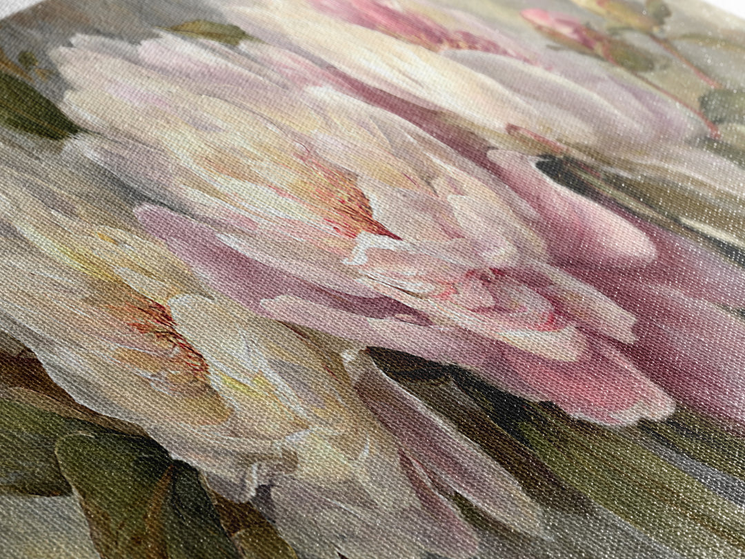 Peony Bloom with Layered Romantic Petals Framed Canvas Print, Botanical Art, Living Room Decor, Botanic, Fine Art Print, BOT-3x1-74