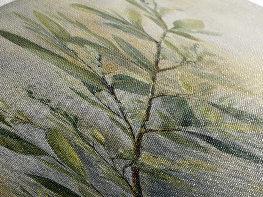 Eucalyptus Stems in Soft Sage Tones Framed Canvas Print, Botanical Art, Living Room Decor, Oil Painting, Botanic, BOT-3x1-99