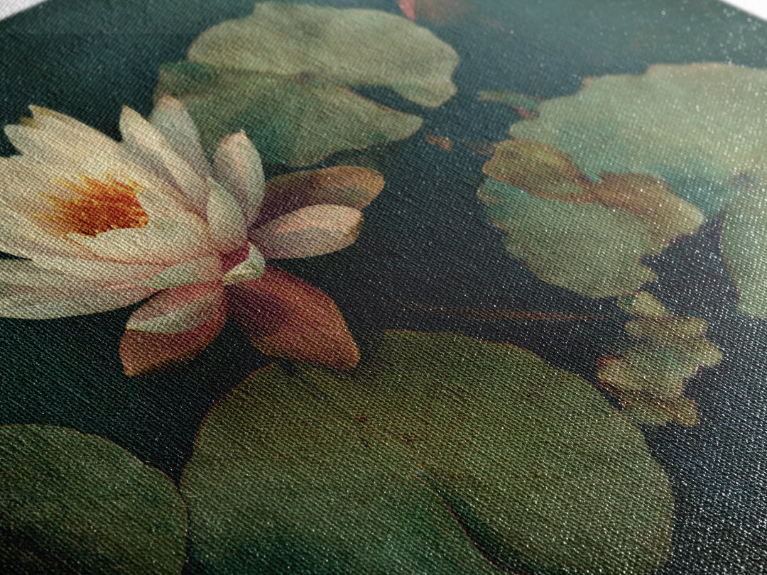 Lotus Flower and Lily Pads on Still Framed Canvas Print, Botanical Art, Living Room Decor, Watercolor Art, Botanic, BOT-3x2-95