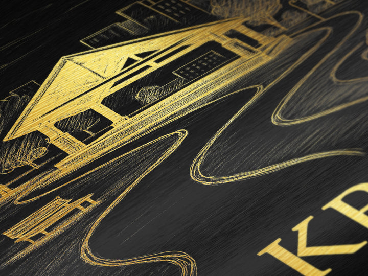 Akron Ohio art, Metallic Gold Print, Modern House Art, Metal Art, Wood Framed Art, Destination Gift, Graduation Travel Gift