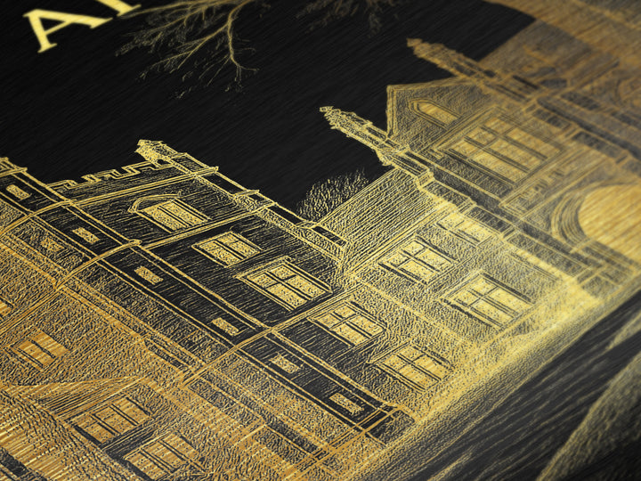 Ann Arbor Michigan travel, Metallic Gold Art, Modern House Art, Metal Art, Wood Framed Art, Wanderlust Gift, Travel Art Prints