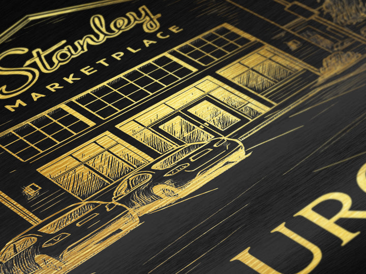 Aurora Illinois travel, Metallic Gold Art, Modern Skyline Wall Print, Metal Art, Wood Framed Art, Adventure Lover Gift, Travel Gift