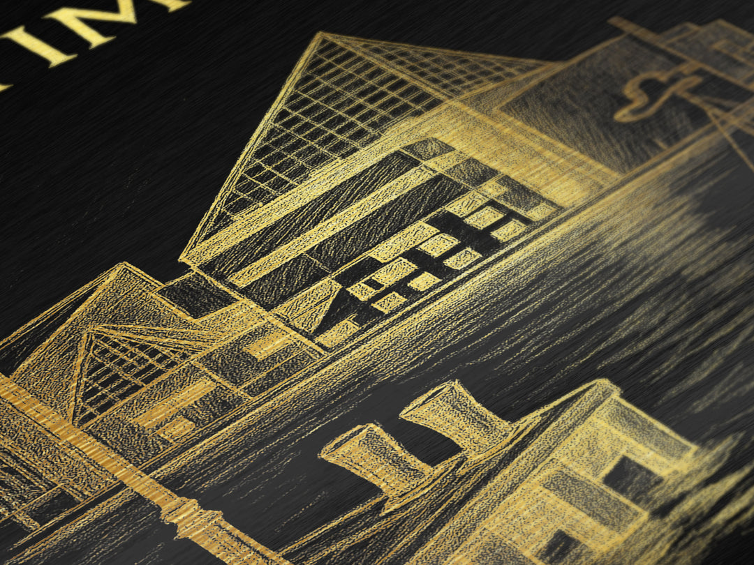 Baltimore Maryland travel, Metallic Gold Print, Modern House Art, Metal Art, Wood Framed Art, Traveler Gift, Destination Gift