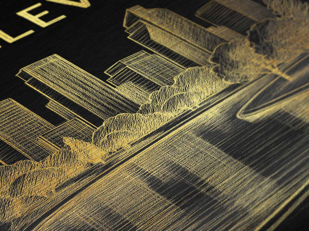 Bellevue Washington travel, Metallic Gold Print, Modern House Art, Metal Art, Wood Framed Art, Wanderlust Gift, Travel Art Prints