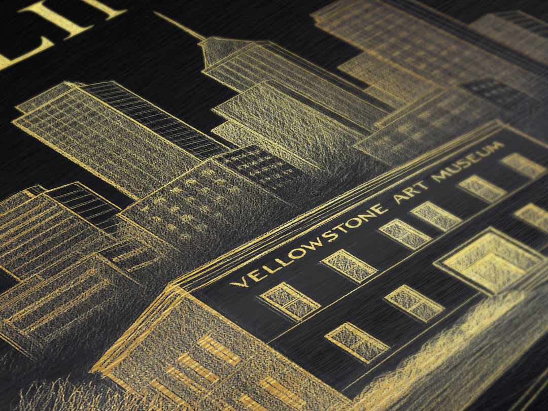 Billings Montana travel, Metallic Gold Print, Modern Skyline Wall Print, Metal Art, Wood Framed Art, Adventure Lover Gift, Travel Gift