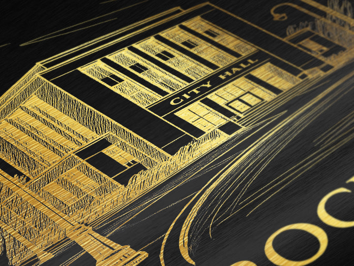 Brockton Massachusetts art, Metallic Gold Art, Office Decor, Metal Art, Wood Framed Art, Graduation Travel Gift, Destination Gift