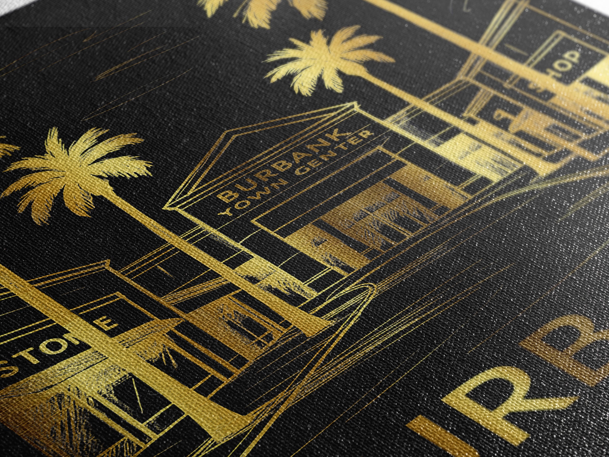Burbank Travel Poster, Framed Canvas Print, Black And Gold Line Art, Burbank Wall Art, Vintage City Art, Retro Travel Print, Travel Gift