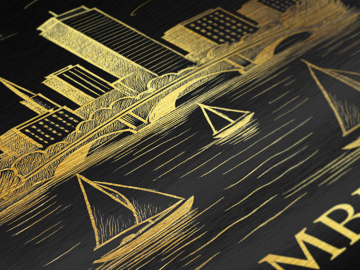 Cambridge Massachusetts art, Metallic Gold Art, Travel Art Prints, Metal Art, Wood Framed Art, Adventure Lover Gift, Traveler Gift
