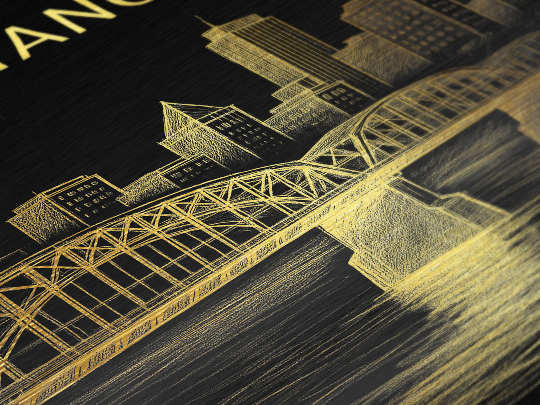 Chattanooga Tennessee travel, Metallic Gold Print, Modern House Art, Metal Art, Wood Framed Art, Traveler Gift, Destination Gift
