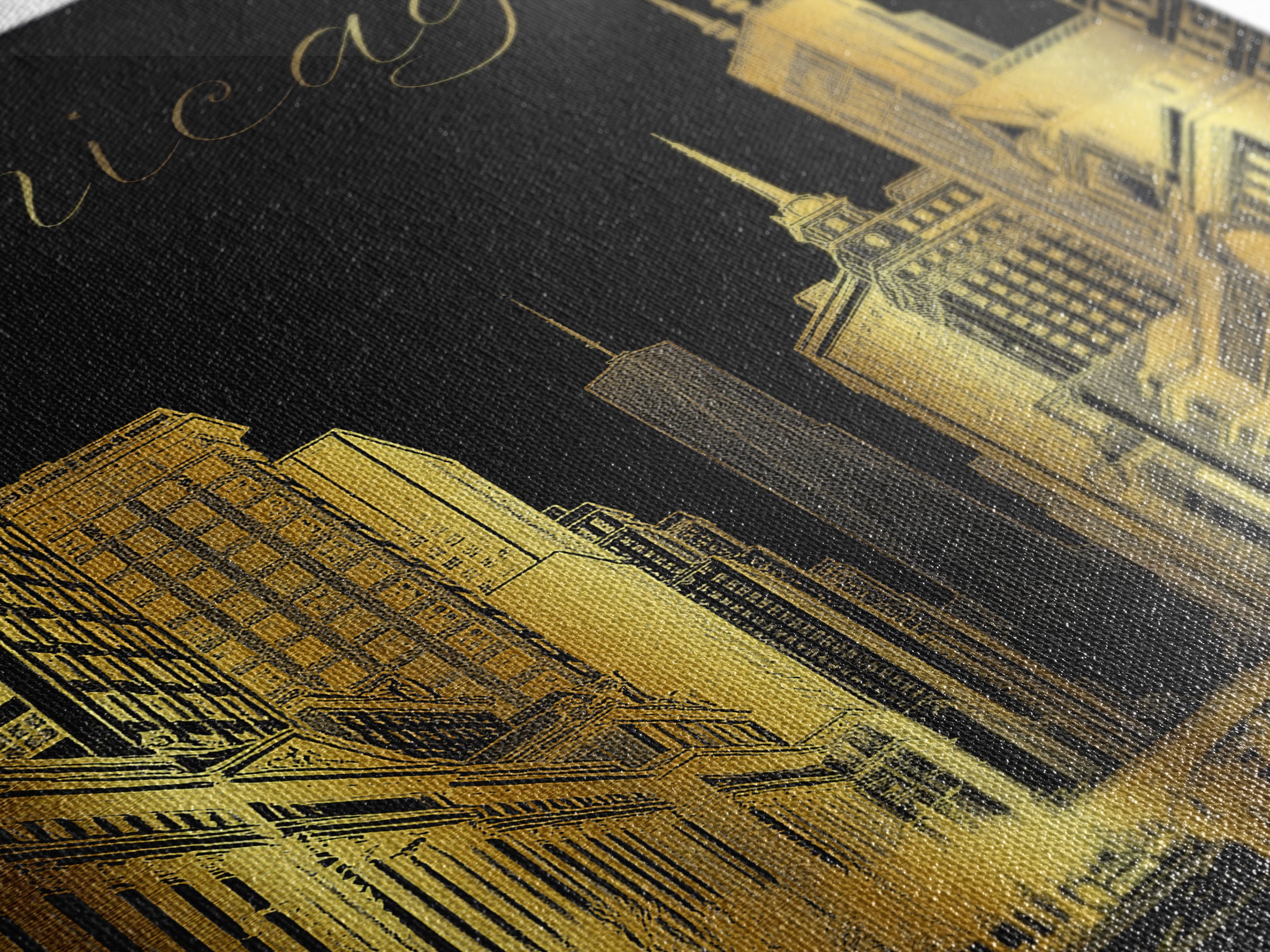 Chicago Travel Poster, Canvas Print, Elegant Gold City Art, Chicago Wall Art, Travel Poster Art, Travel Wall Decor, Travel Art Print