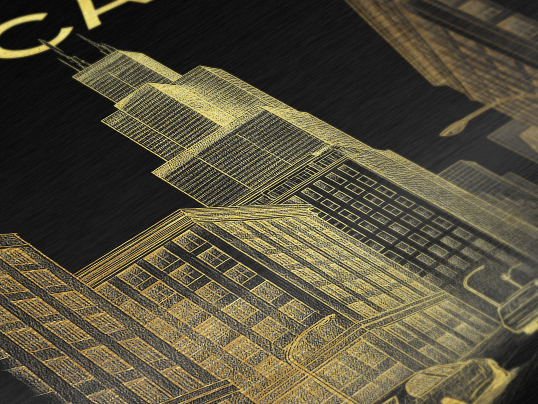 Chicago Illinois travel, Metallic Gold Print, Closing Gift, Metal Art, Wood Framed Art, Anniversary Travel Gift, Retirement Travel Gift