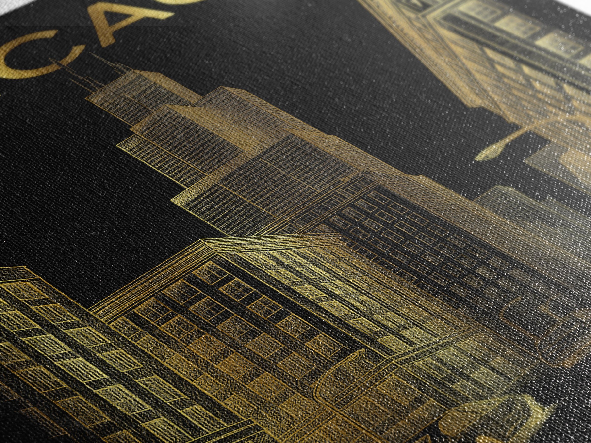 Chicago Travel Poster, Canvas Print, Elegant Gold City Art, Chicago City Art, Fine Art Print, City Travel Prints, Travel Wall Decor