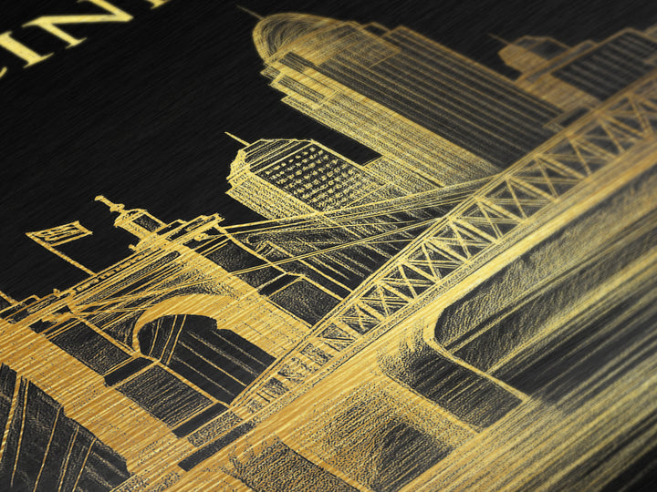 Cincinnati Ohio travel, Metallic Gold Print, Modern House Art, Metal Art, Wood Framed Art, Wanderlust Gift, Travel Art Prints
