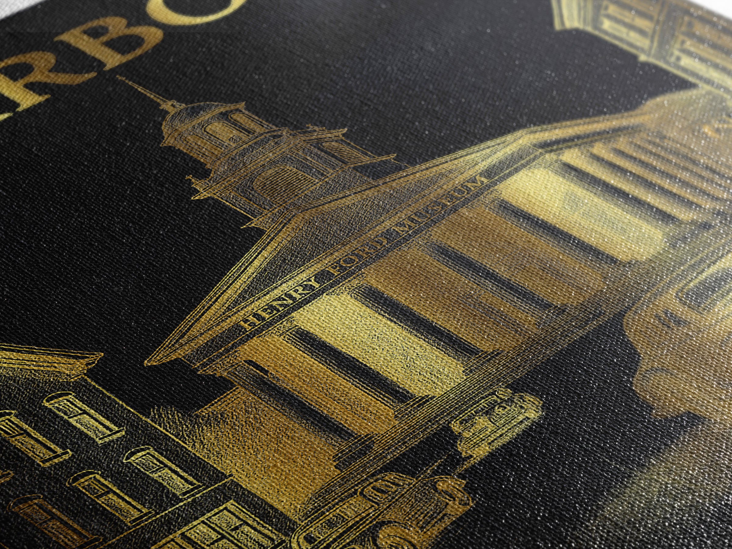 Dearborn Travel Poster, Framed Canvas Print, Gold Sketch Wall Art, Dearborn Poster Print, Travel Poster Art, Wanderlust Decor, Design 1