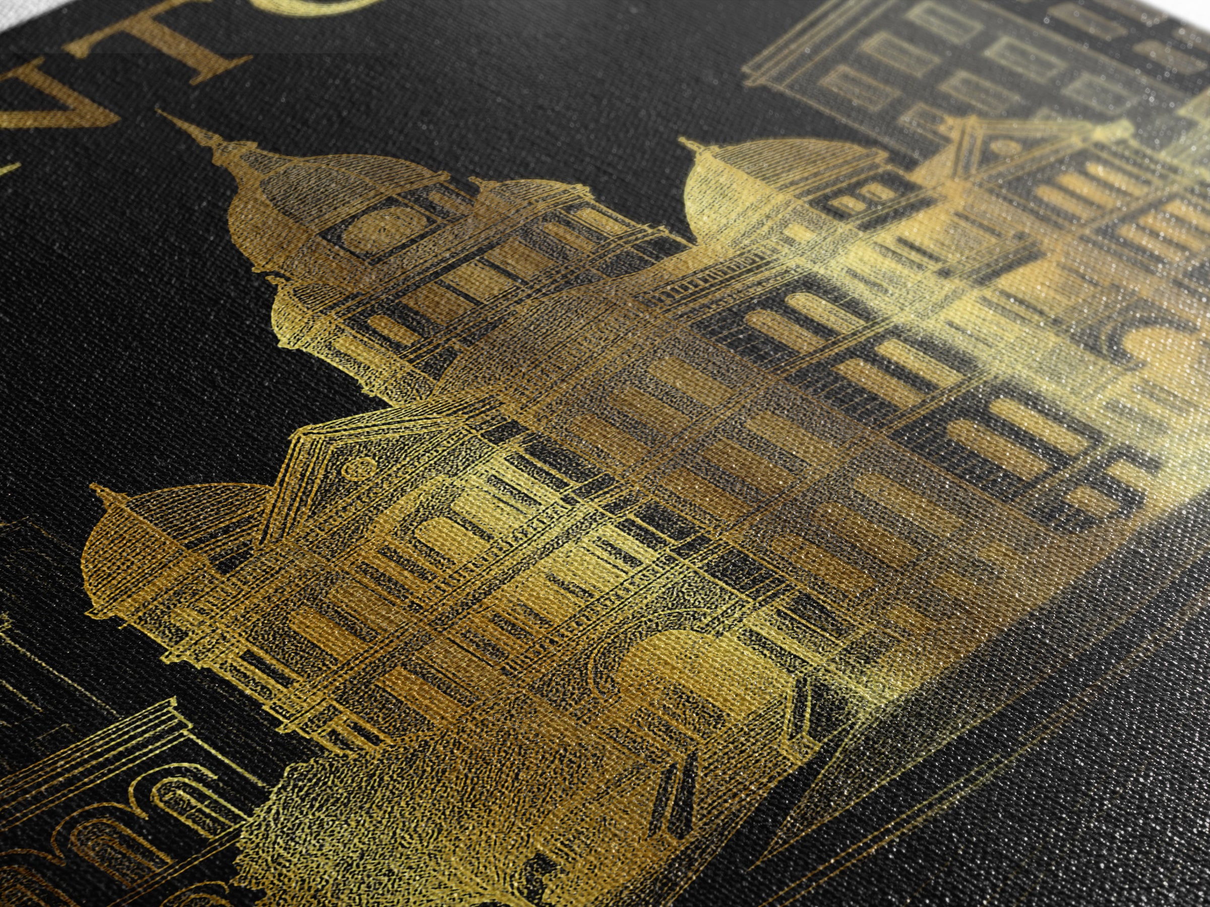 Denton Texas Travel Poster, Canvas Print, Black And Gold Line Art, Denton Travel Art, Vintage Travel Art, Travel Poster Art, Poster Art