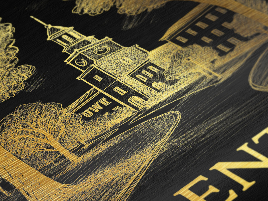 Denton Texas art, Metallic Gold Art, Best Friend Gifts, Metal Art, Wood Framed Art, Birthday Travel Gift, Destination Gift