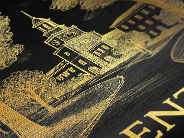 Denton Texas art, Metallic Gold Art, Best Friend Gifts, Metal Art, Wood Framed Art, Birthday Travel Gift, Destination Gift
