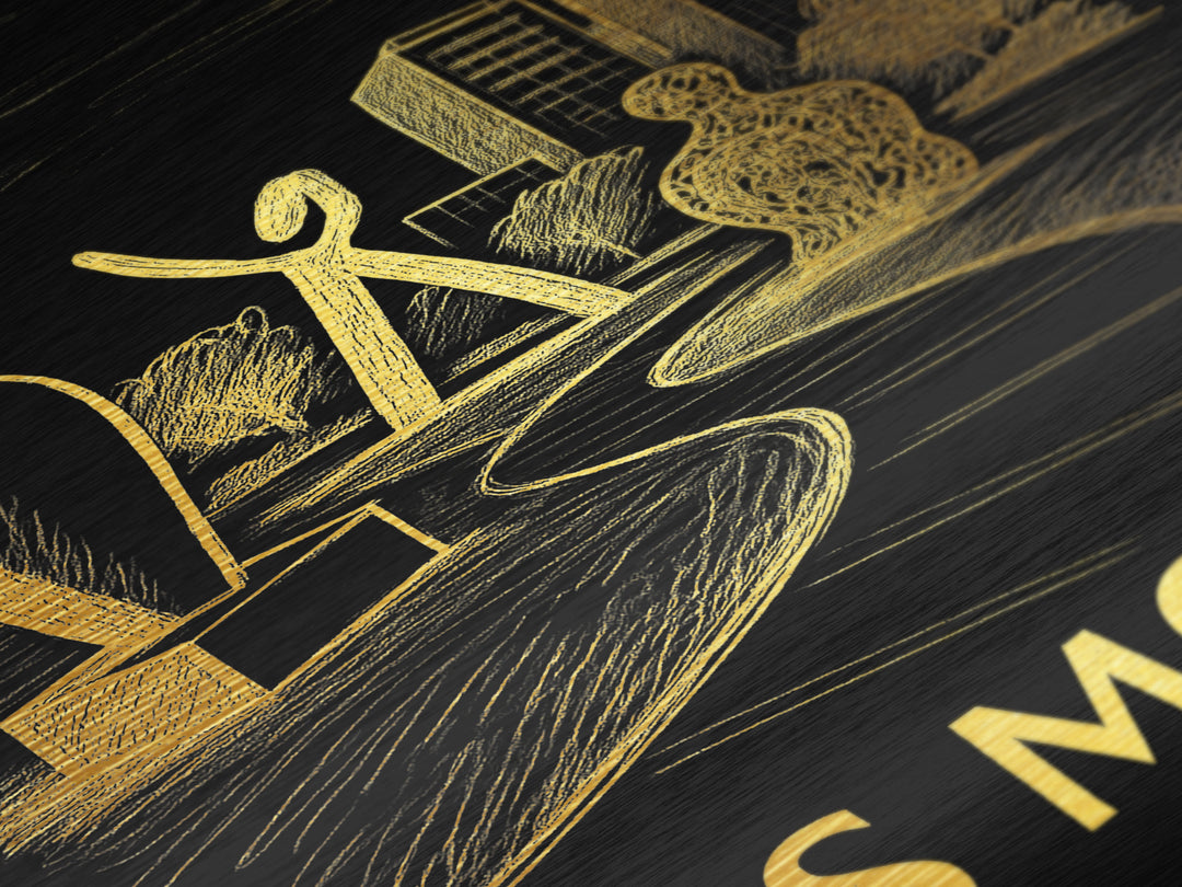 Des Moines Iowa art, Metallic Gold Art, Office Decor, Metal Art, Wood Framed Art, Graduation Travel Gift, Destination Gift