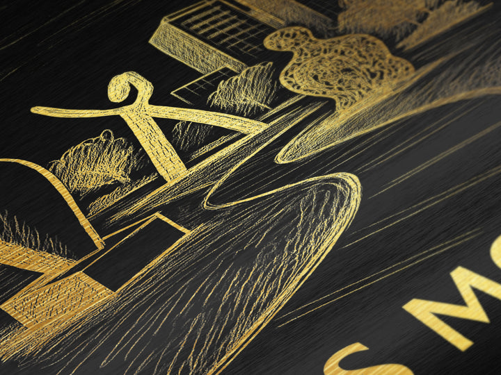 Des Moines Iowa art, Metallic Gold Art, Office Decor, Metal Art, Wood Framed Art, Graduation Travel Gift, Destination Gift