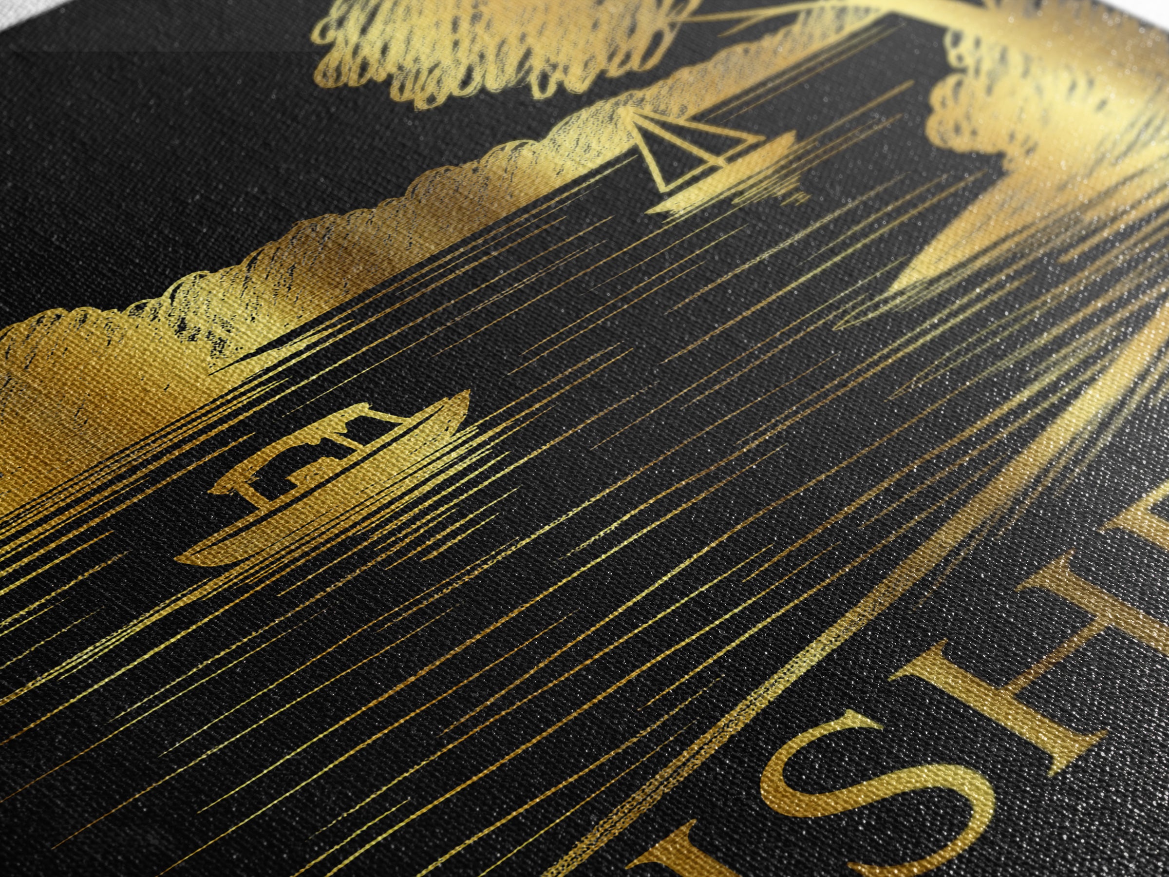 Fishers Travel Poster, Framed Canvas Print, Black And Gold Line Art, Fishers Travel Art, Vintage Travel Art, Vintage Travel Print