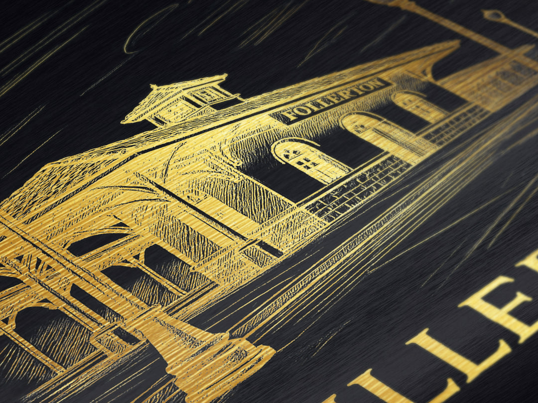 Fullerton California art, Metallic Gold Art, Housewarming Gift, Metal Art, Wood Framed Art, Newlywed Travel Gift