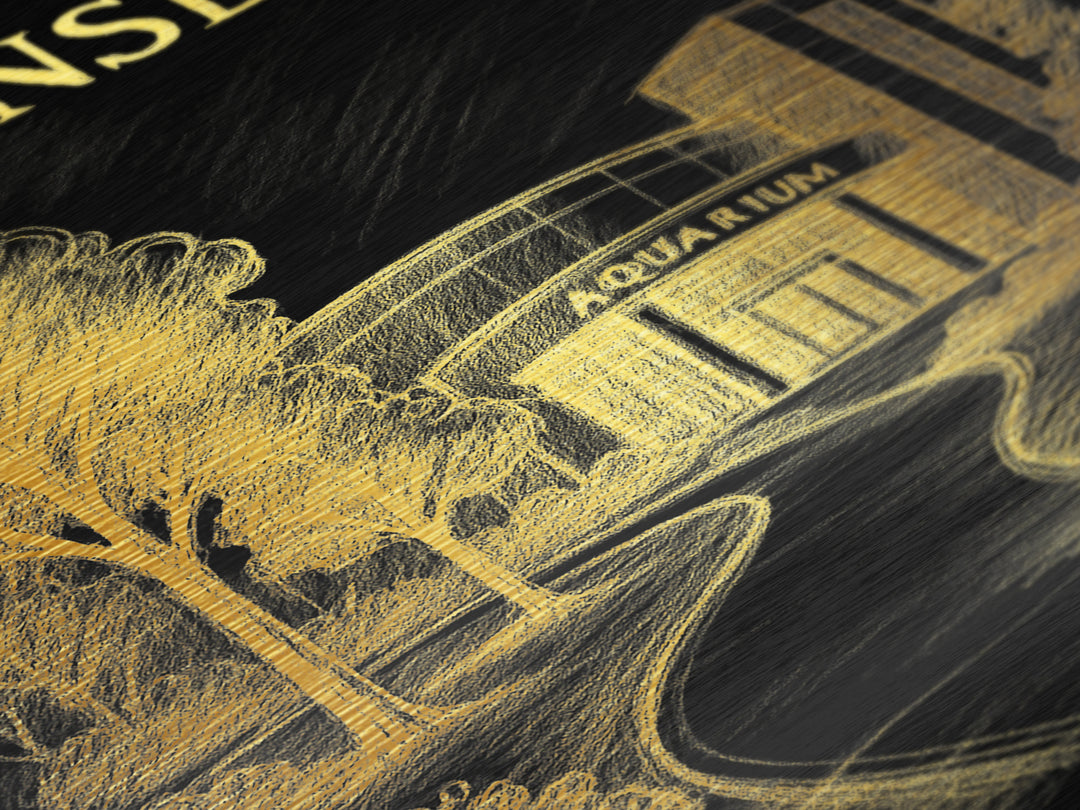Greensboro North Carolina travel, Metallic Gold Print, College Dorm Décor, Metal Art, Wood Framed Art, Graduation Travel Gift
