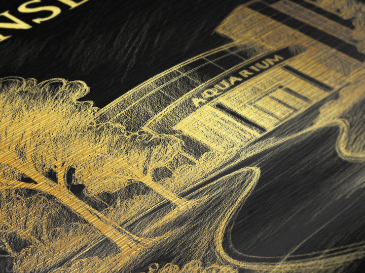 Greensboro North Carolina travel, Metallic Gold Print, College Dorm Décor, Metal Art, Wood Framed Art, Graduation Travel Gift