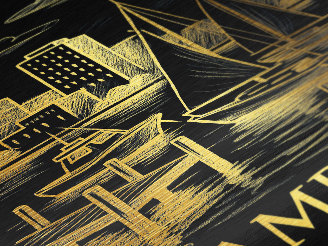 Hampton Virginia art, Metallic Gold Art, Office Decor, Metal Art, Wood Framed Art, Graduation Travel Gift, Destination Gift
