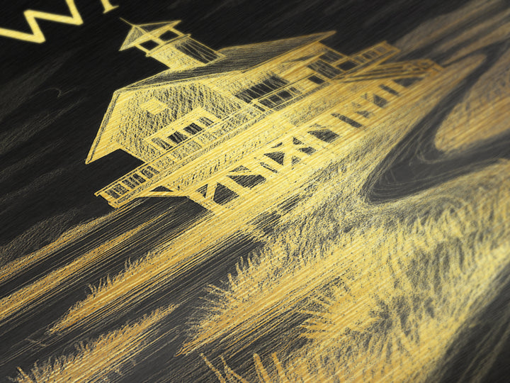 Hayward California travel, Metallic Gold Print, Modern House Art, Metal Art, Wood Framed Art, Traveler Gift, Destination Gift