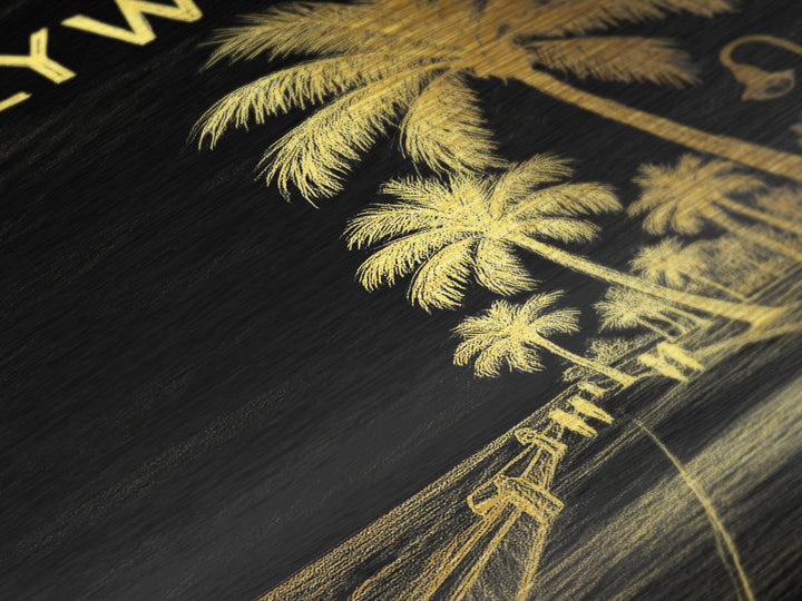 Hollywood Florida travel, Metallic Gold Print, College Dorm Décor, Metal Art, Wood Framed Art, Graduation Travel Gift, Traveler Gift
