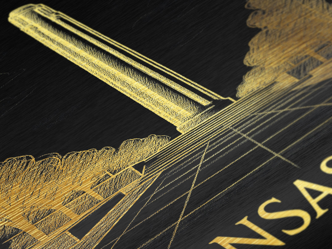 Kansas City Kansas travel, Metallic Gold Print, Modern House Art, Metal Art, Wood Framed Art, Wanderlust Gift, Travel Art Prints